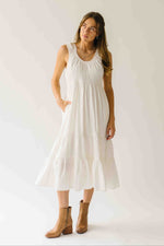 The Huntley Scoop Neck Midi Dress in Off White