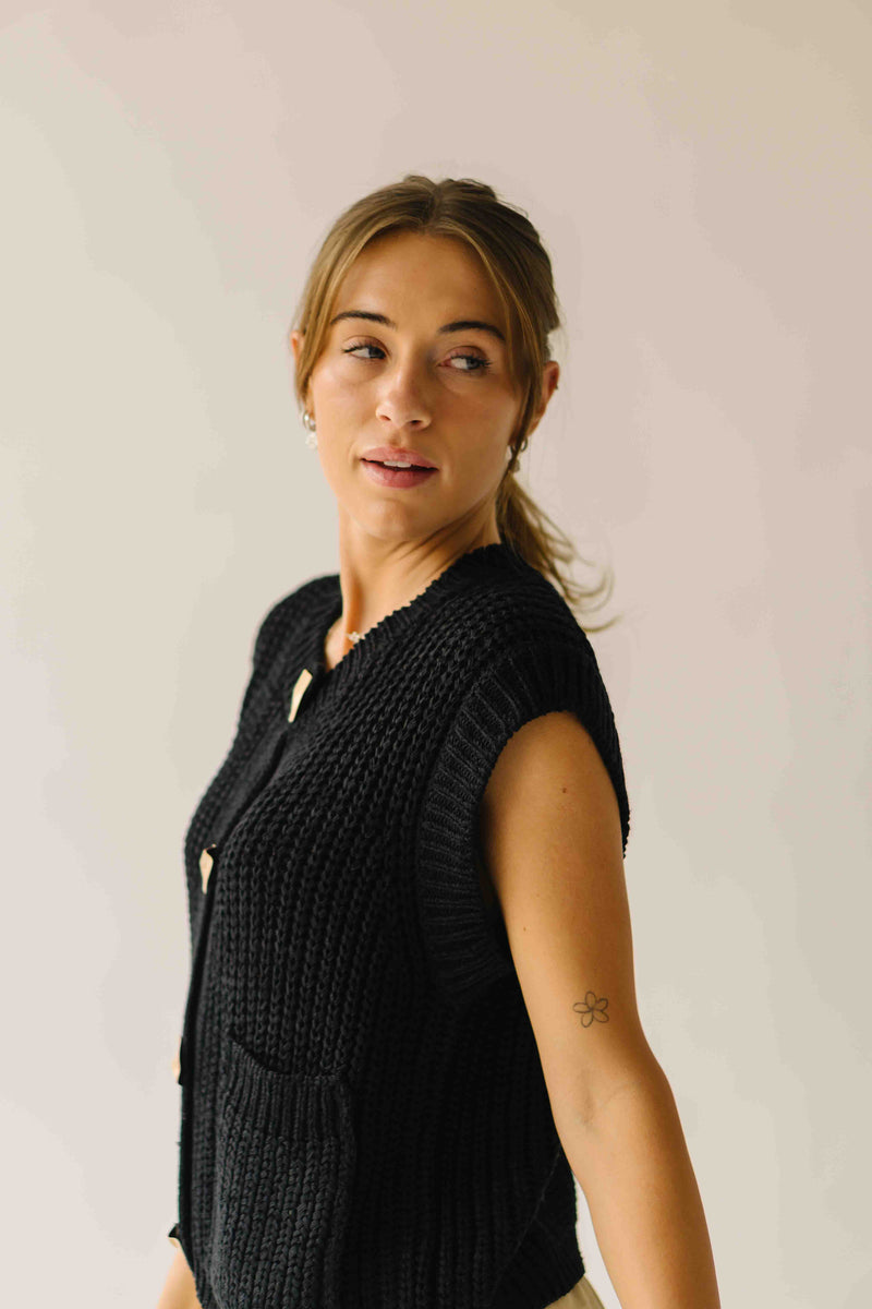 The Tamara Button-Up Vest in Black