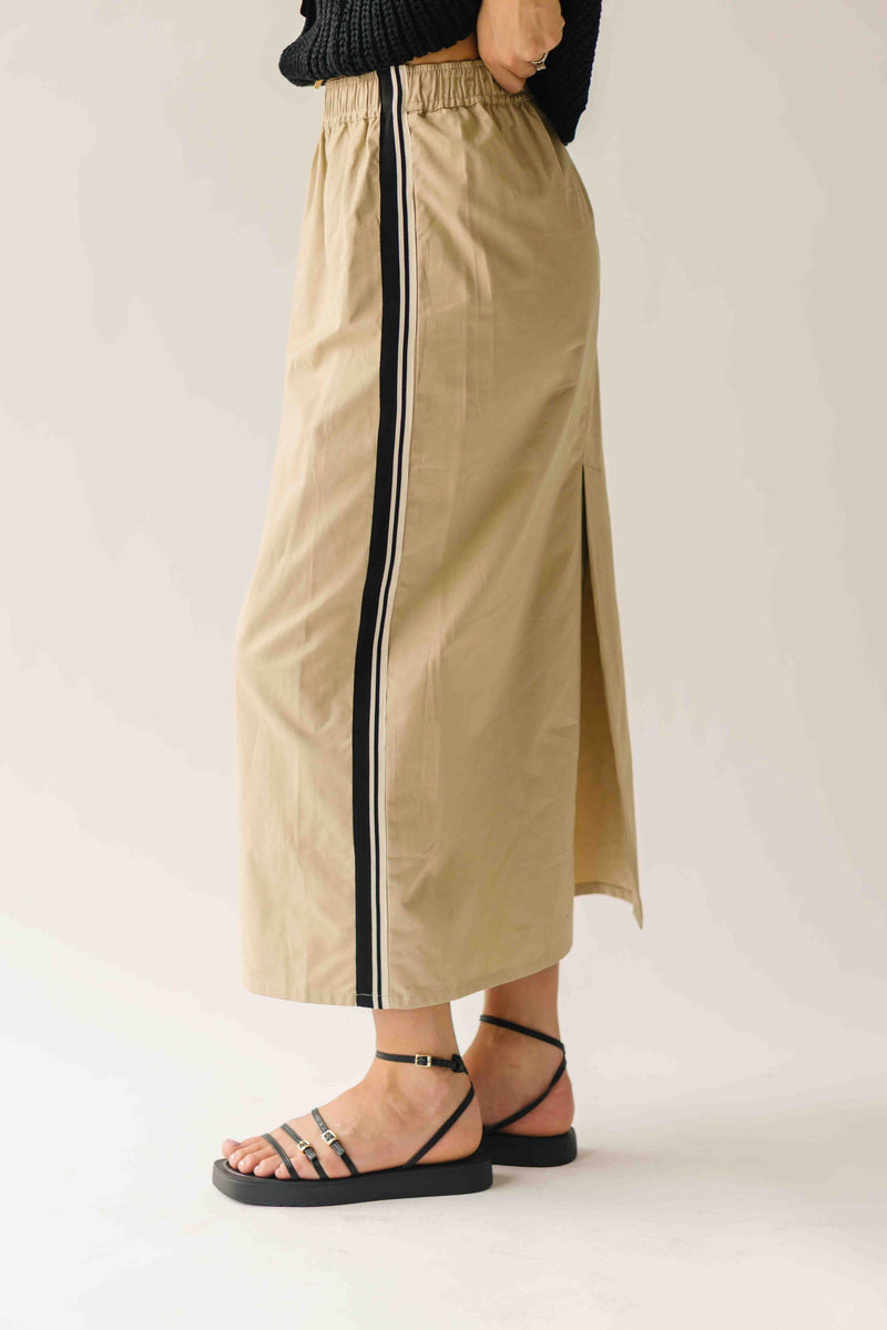 The Hollis Side Stripe Skirt in Khaki