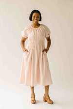 The Harstine Gathered Waist Midi Dress in Blush