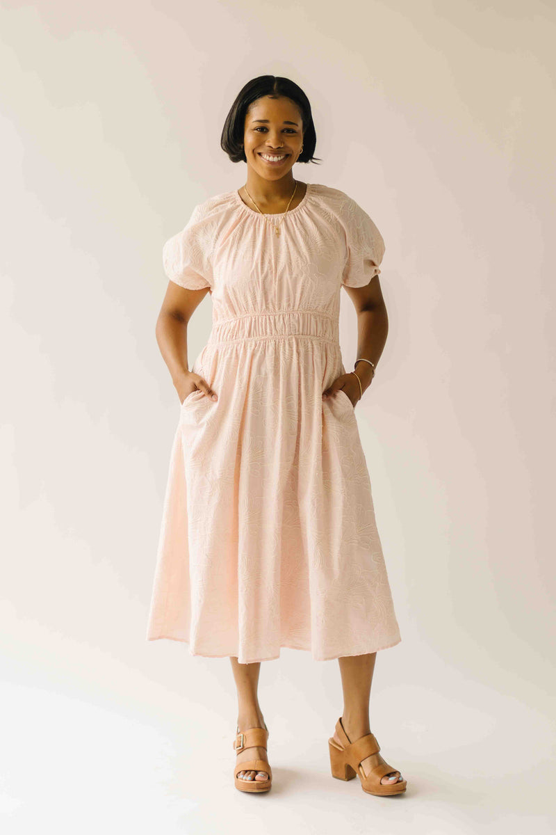 The Harstine Gathered Waist Midi Dress in Blush