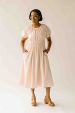The Harstine Gathered Waist Midi Dress in Blush