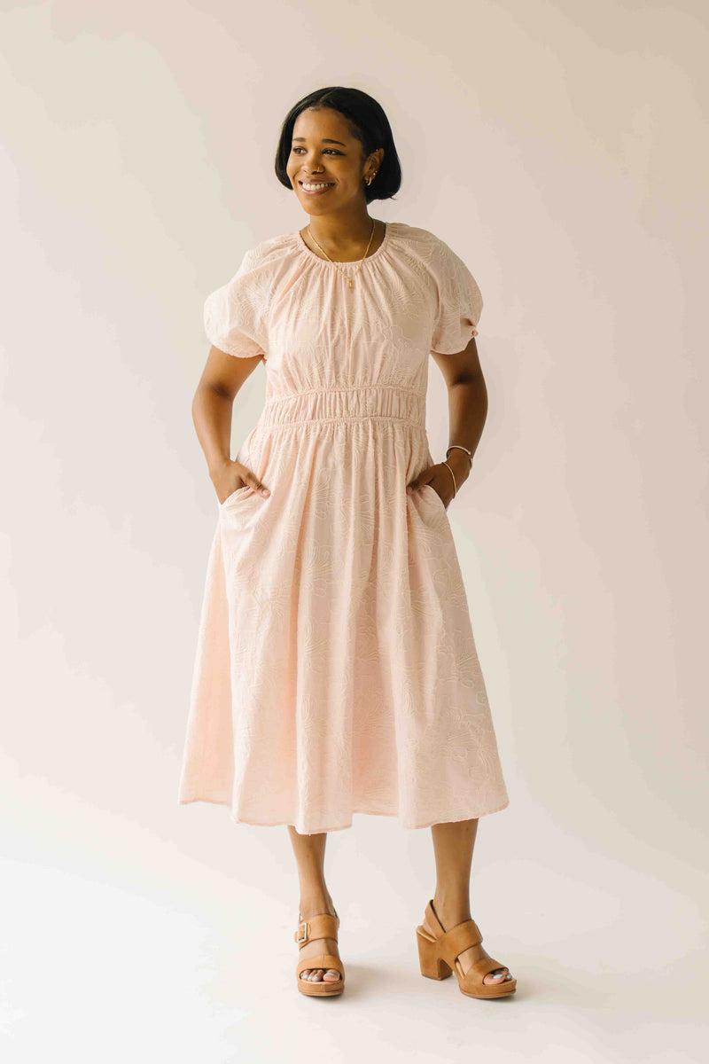 The Harstine Gathered Waist Midi Dress in Blush