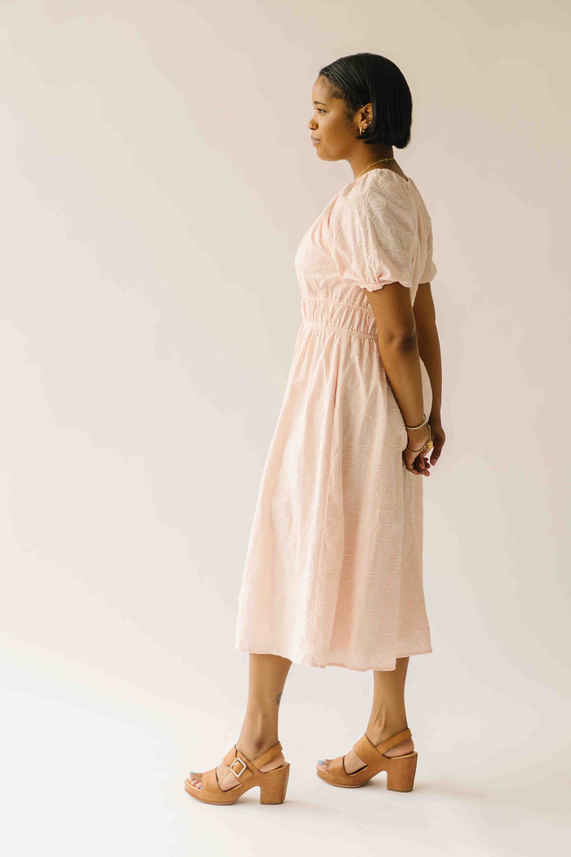 The Harstine Gathered Waist Midi Dress in Blush