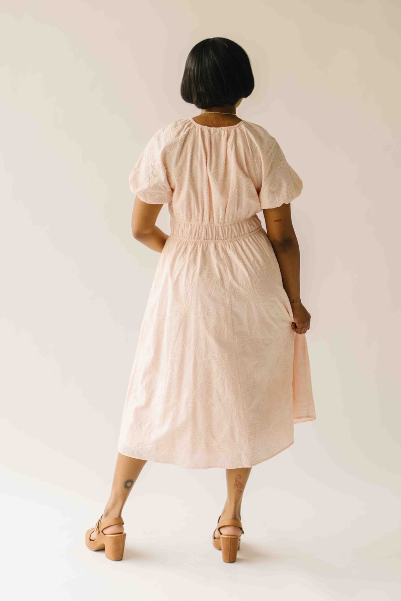 The Harstine Gathered Waist Midi Dress in Blush