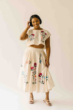 The Ralston Embroidered Blouse + Skirt Set in Ecru