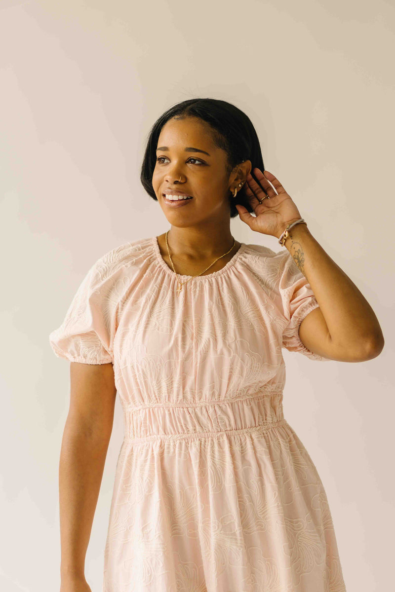 The Harstine Gathered Waist Midi Dress in Blush
