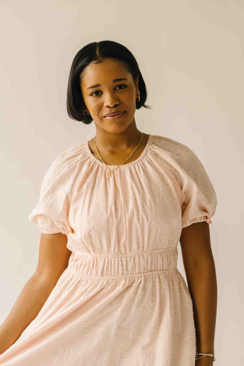 The Harstine Gathered Waist Midi Dress in Blush