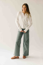 The Arianna Ribbed Button-Up Blouse in White