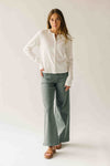 The Arianna Ribbed Button-Up Blouse in White