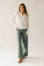 The Arianna Ribbed Button-Up Blouse in White
