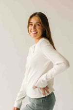 The Arianna Ribbed Button-Up Blouse in White