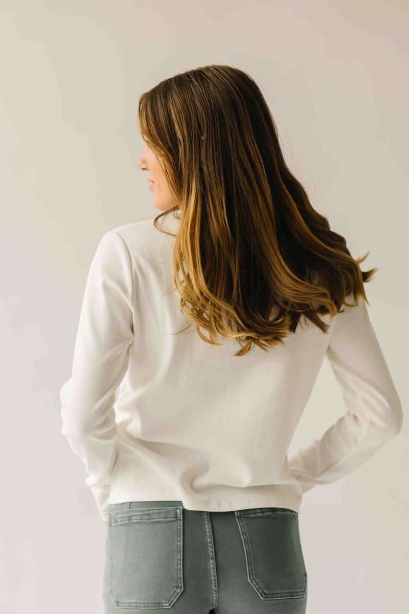 The Arianna Ribbed Button-Up Blouse in White