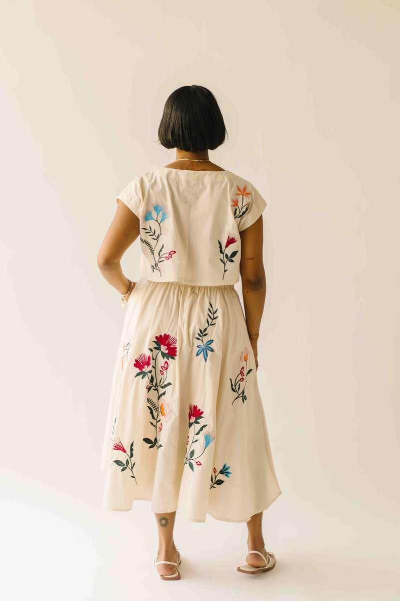 The Ralston Embroidered Blouse + Skirt Set in Ecru