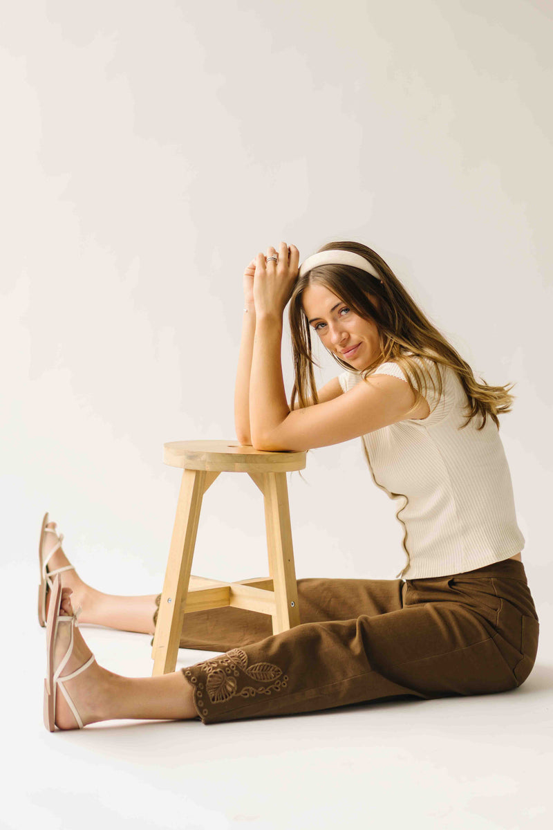 The Alton Floral Embroidered Jean in Brown