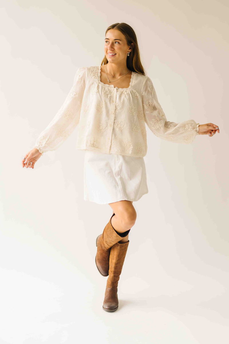 The Tayla Lace Trim Blouse in Ivory