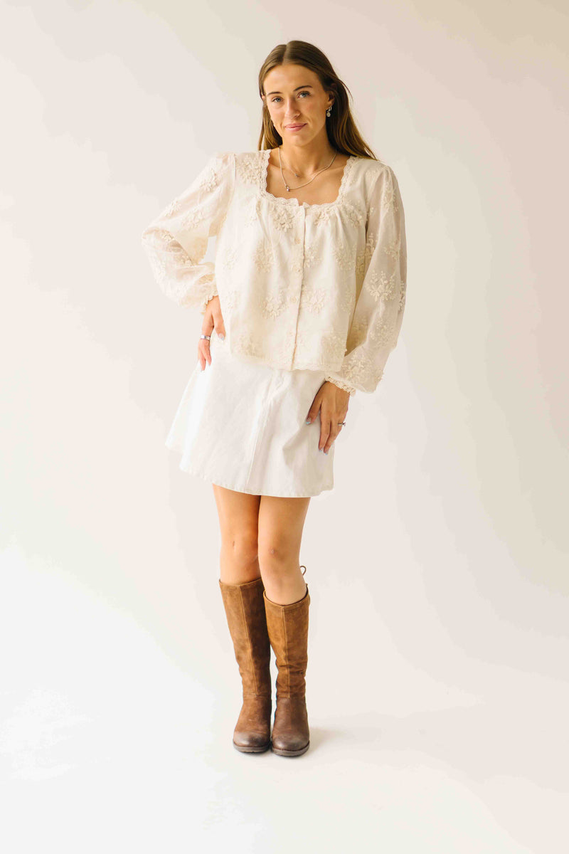 The Tayla Lace Trim Blouse in Ivory