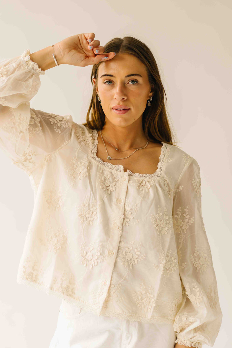 The Tayla Lace Trim Blouse in Ivory