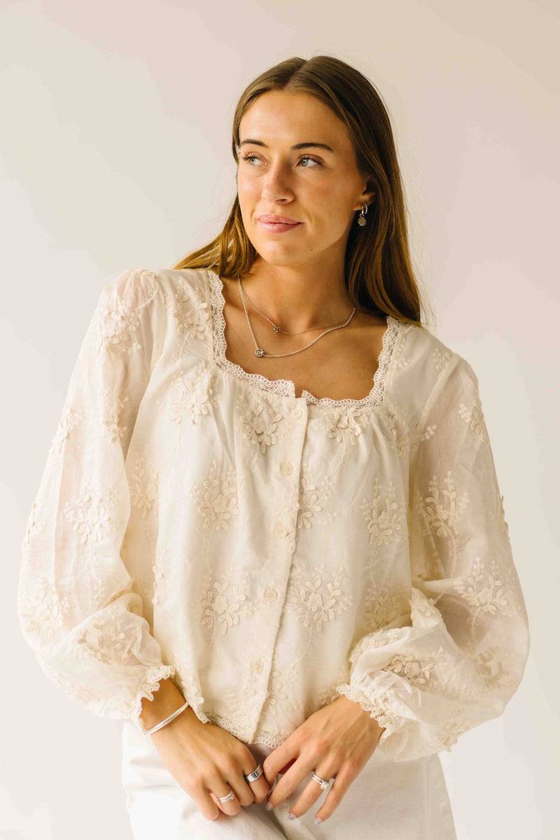 The Tayla Lace Trim Blouse in Ivory