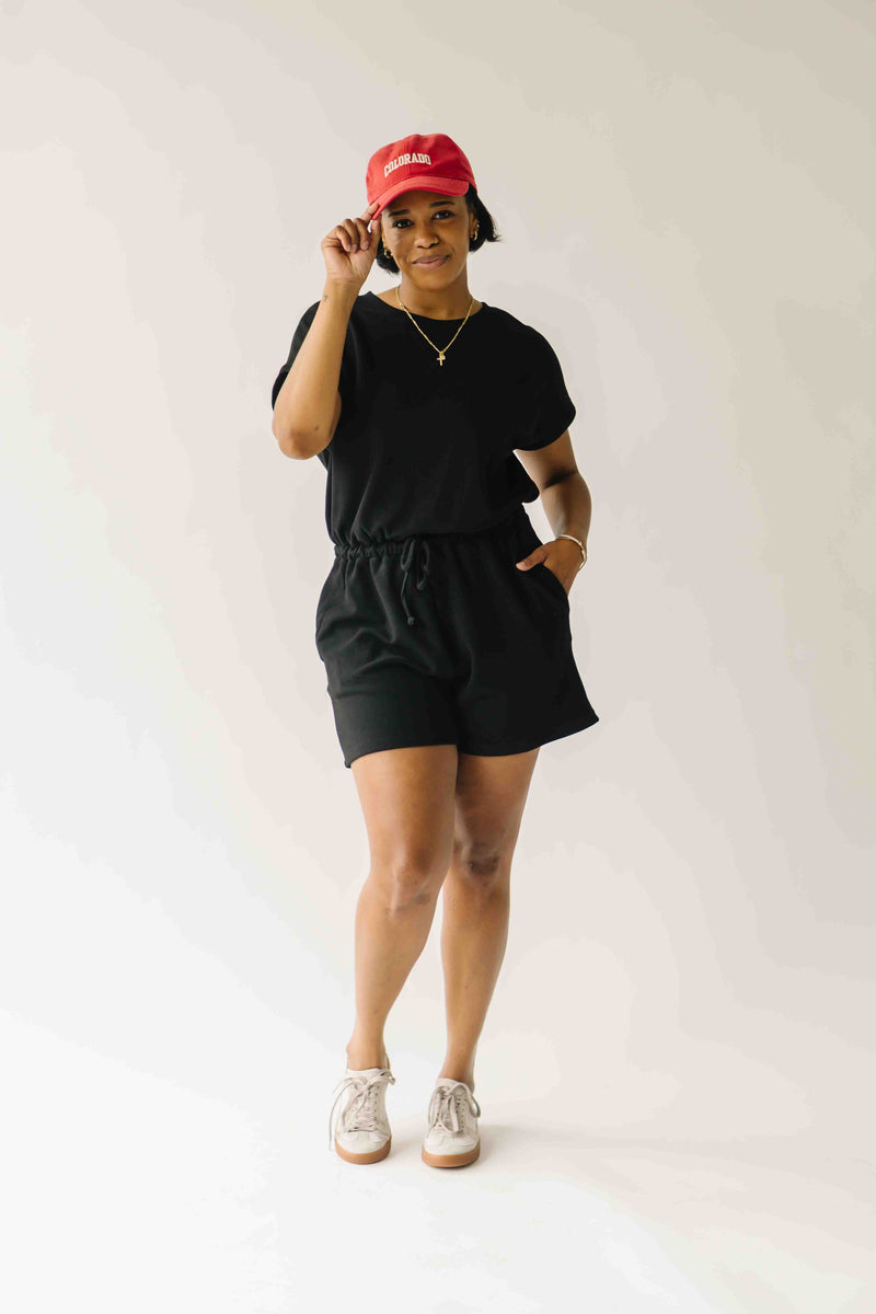 The Foster Drawstring Romper in Black