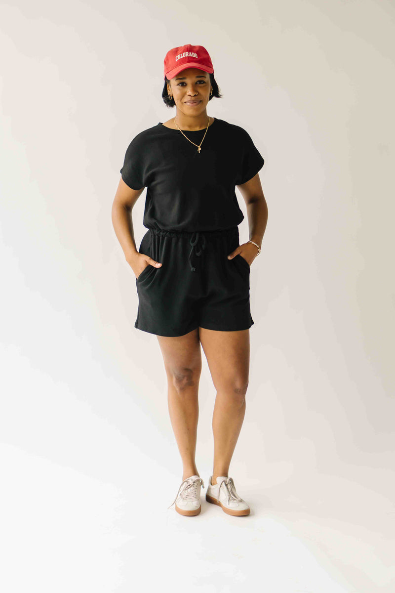 The Foster Drawstring Romper in Black