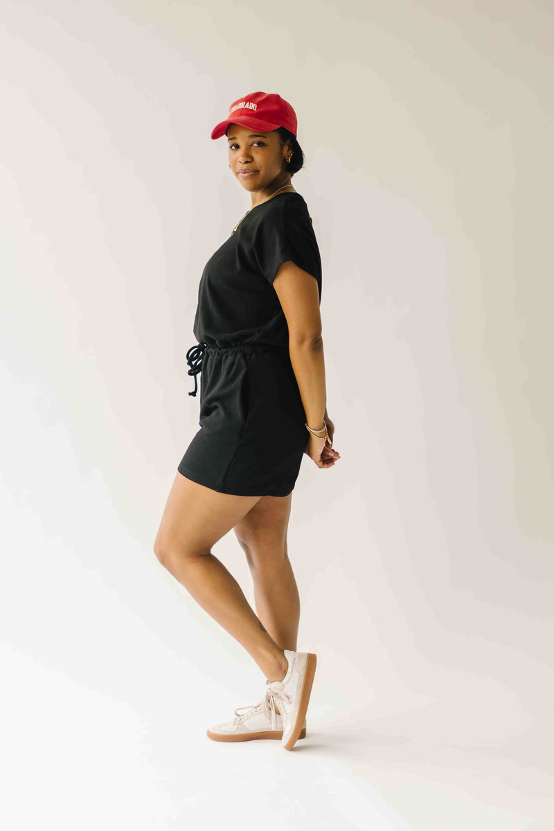 The Foster Drawstring Romper in Black