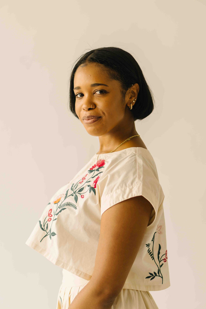 The Ralston Embroidered Blouse + Skirt Set in Ecru