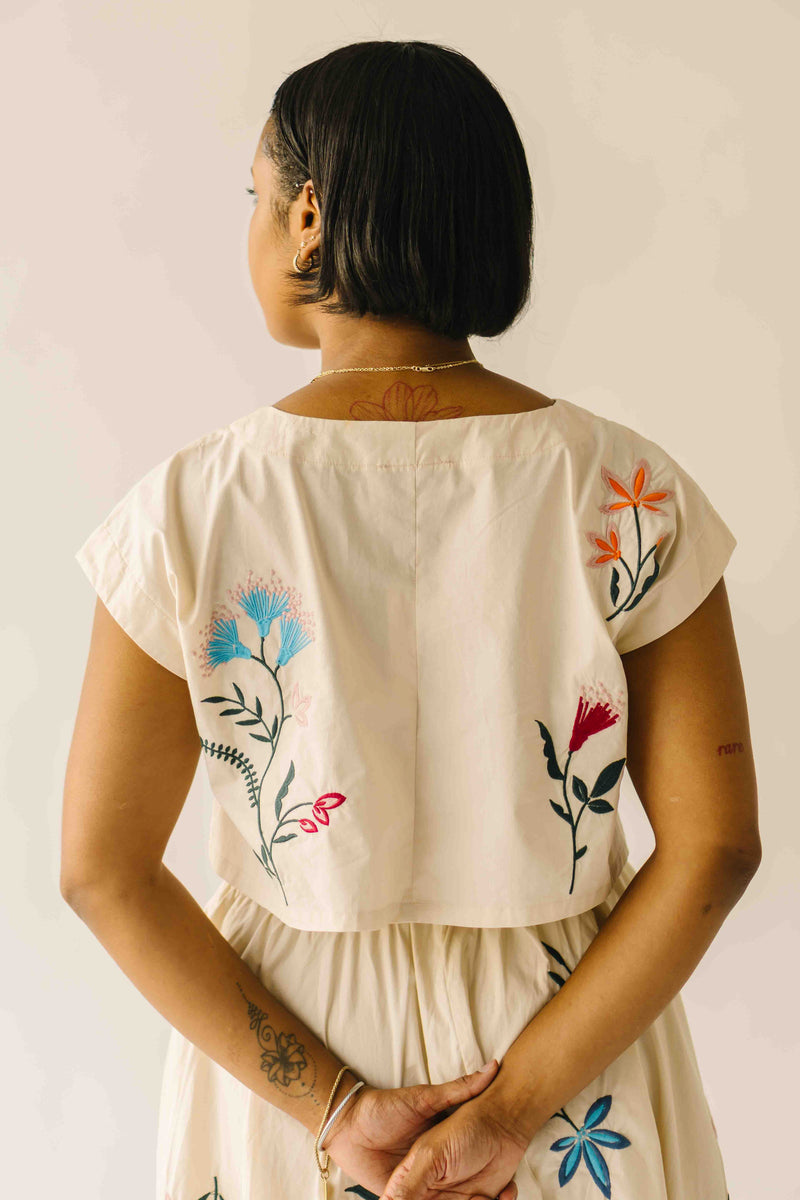 The Ralston Embroidered Blouse + Skirt Set in Ecru
