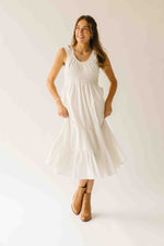 The Huntley Scoop Neck Midi Dress in Off White