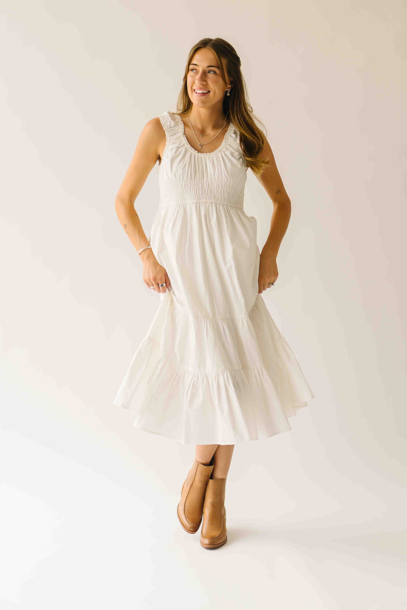 The Huntley Scoop Neck Midi Dress in Off White