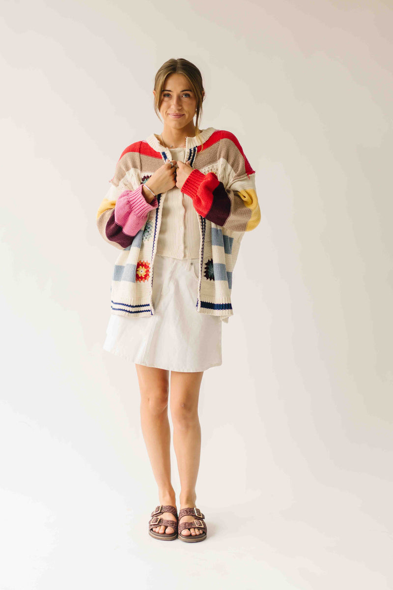 The Nandra Balloon Sleeve Cardigan in Ivory Multi
