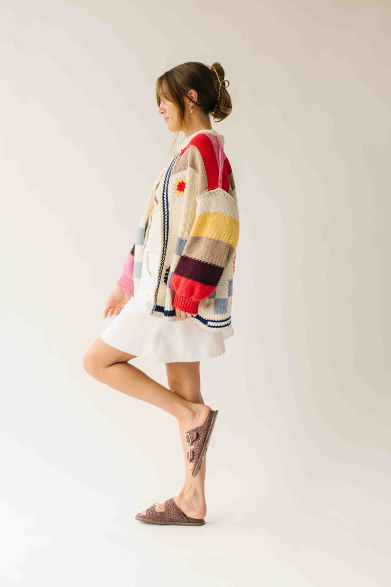 The Nandra Balloon Sleeve Cardigan in Ivory Multi