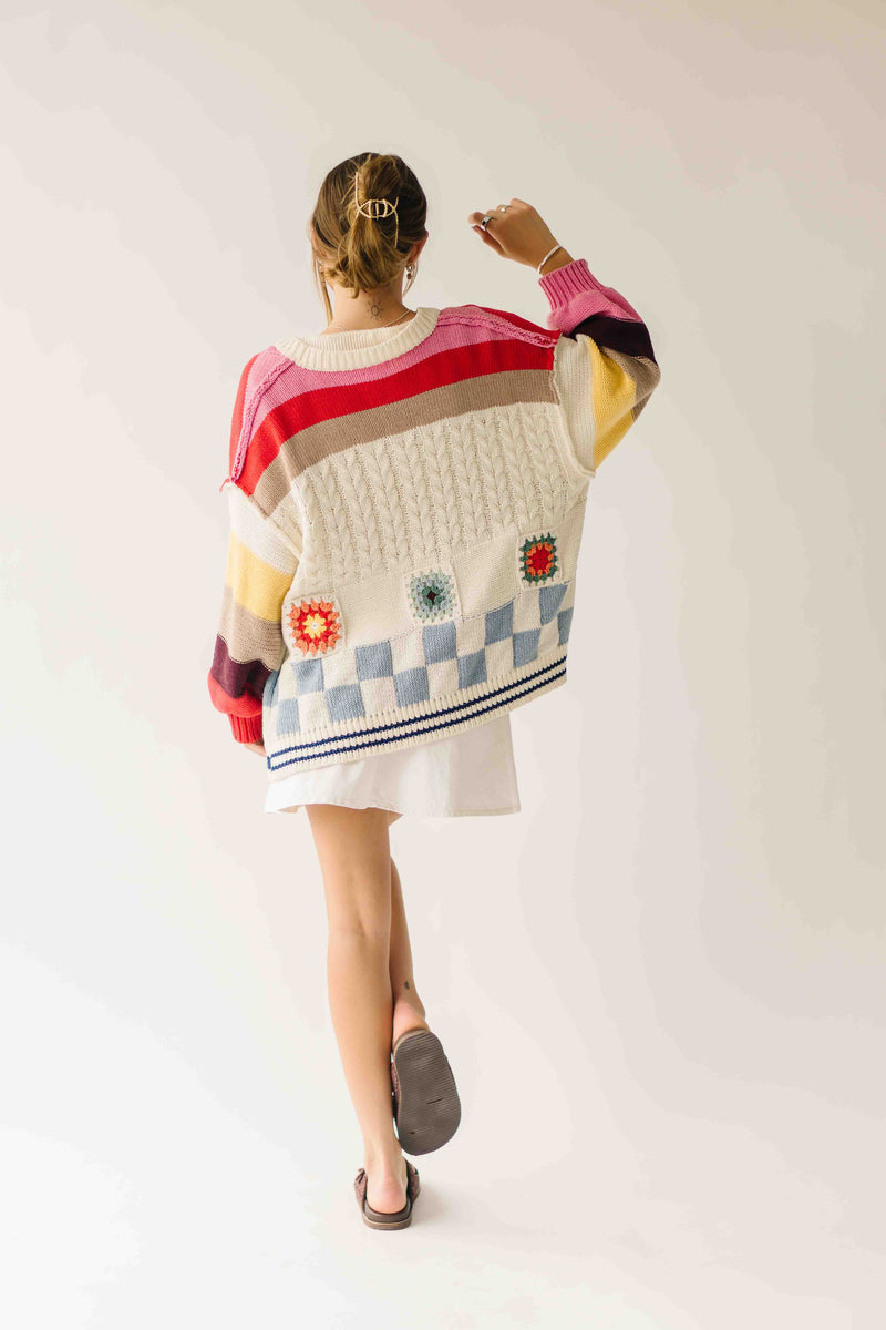 The Nandra Balloon Sleeve Cardigan in Ivory Multi