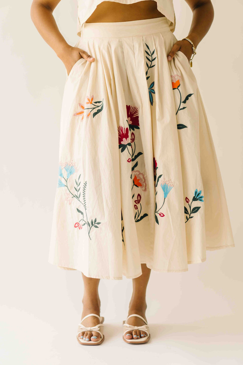The Ralston Embroidered Blouse + Skirt Set in Ecru