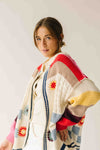 The Nandra Balloon Sleeve Cardigan in Ivory Multi