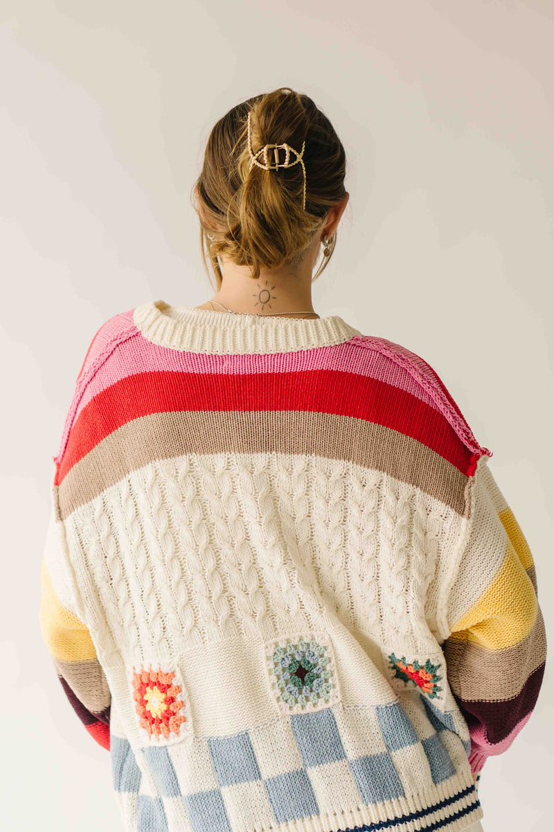The Nandra Balloon Sleeve Cardigan in Ivory Multi