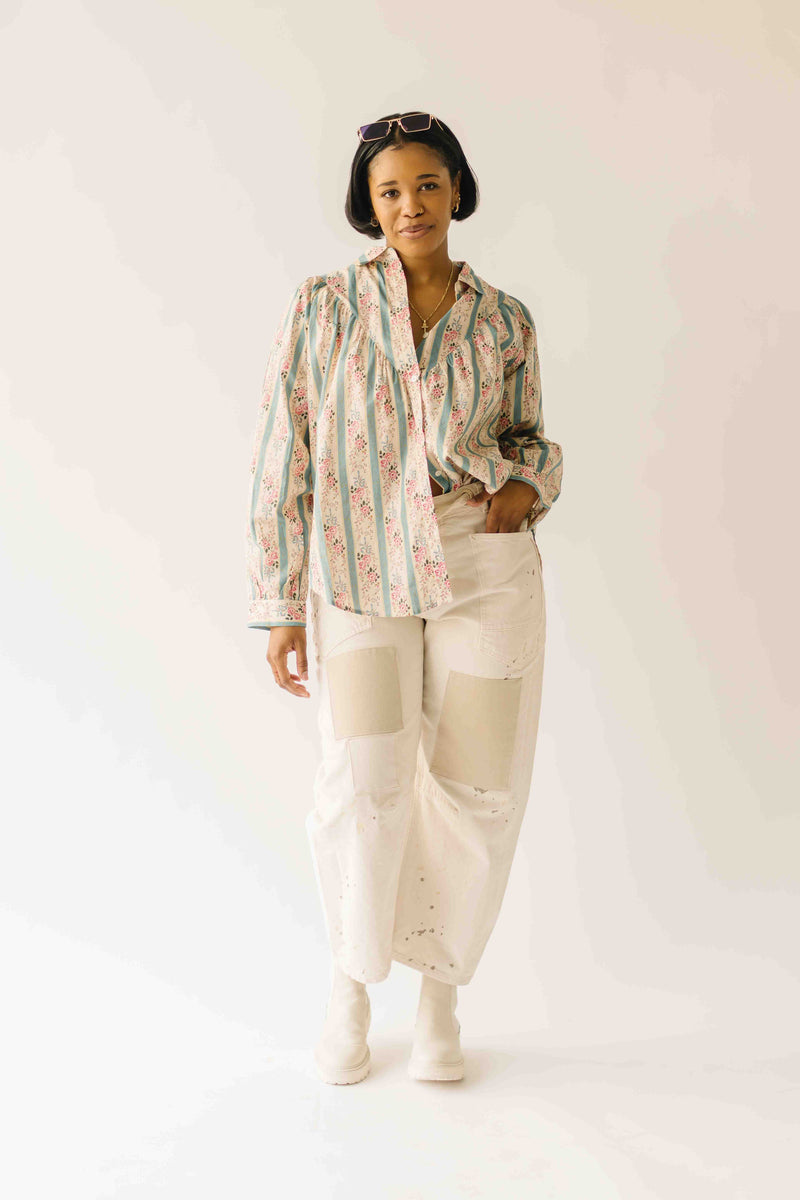 The Sansom Floral Button-Up Blouse in Sage