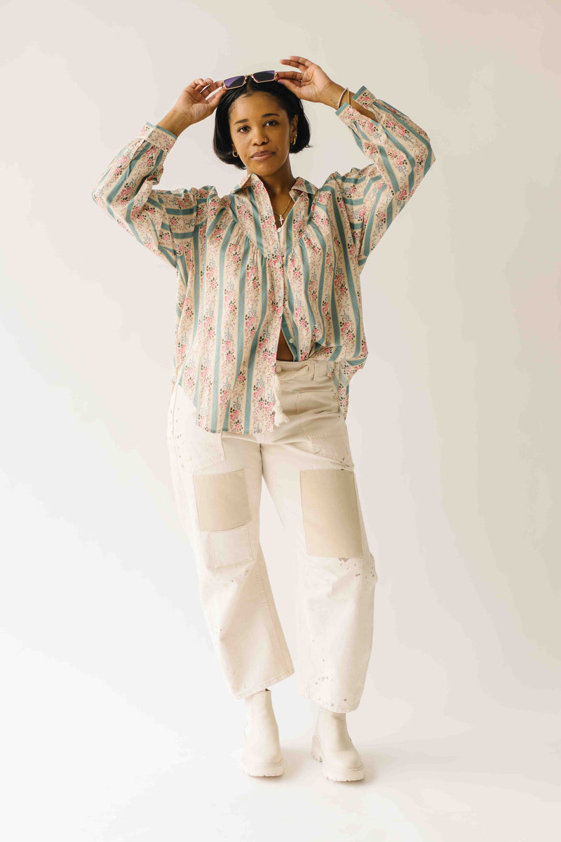 The Sansom Floral Button-Up Blouse in Sage