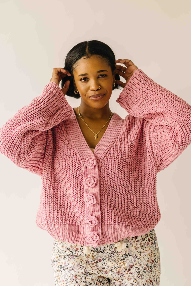 The Brandon Button-Up Cardigan in Rose Pink