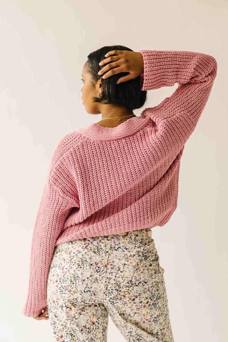 The Brandon Button-Up Cardigan in Rose Pink