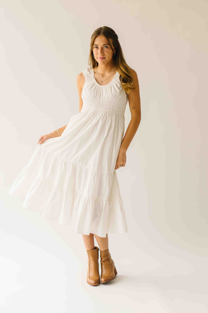The Huntley Scoop Neck Midi Dress in Off White