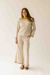 The Lyla Ruffle Edge Striped Pant in Cream + Brown