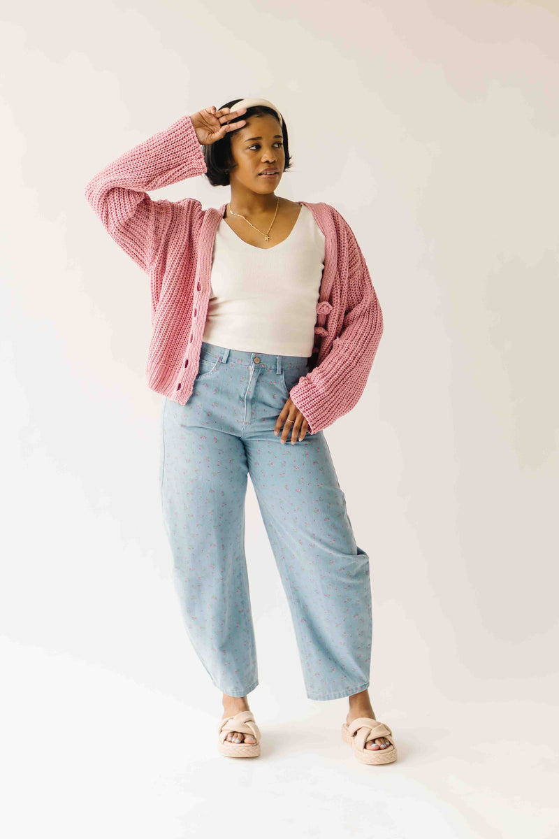 The Martha Floral Barrel Pant in Light Denim