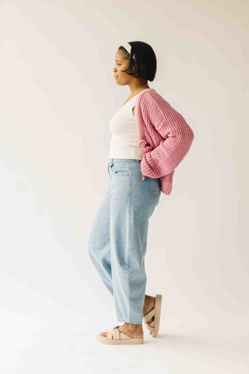 The Martha Floral Barrel Pant in Light Denim