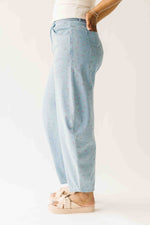 The Martha Floral Barrel Pant in Light Denim