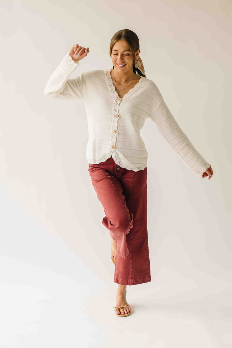 The Kindler Lace Trimmed Cardigan in Cream