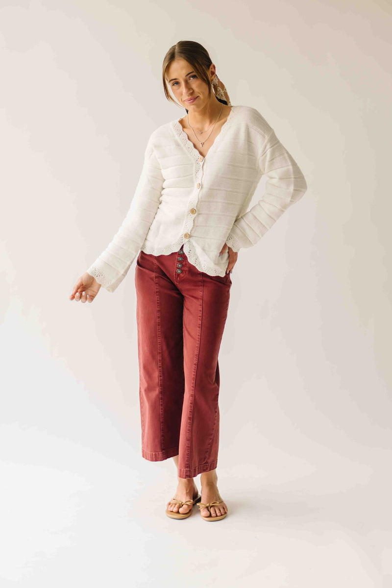 The Addi Wide Leg Crop Jean in Burgundy