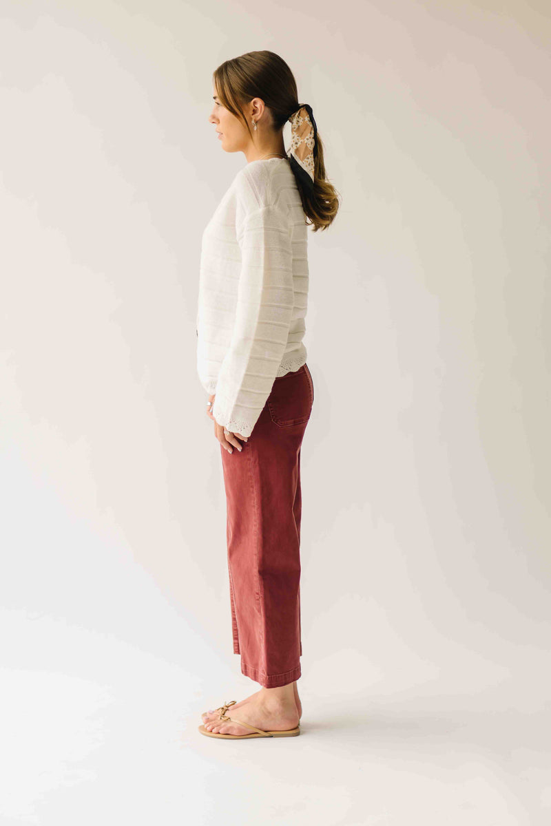 The Addi Wide Leg Crop Jean in Burgundy