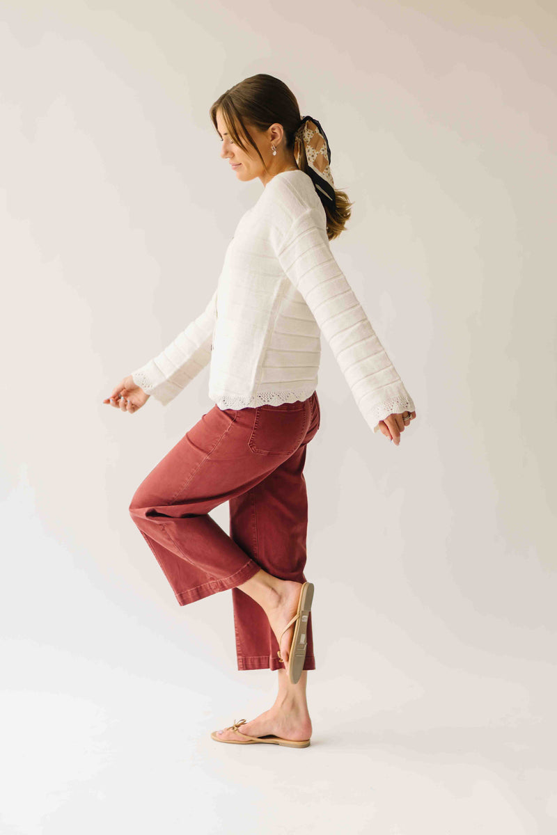 The Kindler Lace Trimmed Cardigan in Cream
