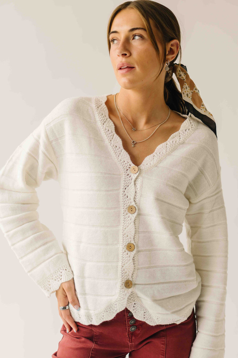 The Kindler Lace Trimmed Cardigan in Cream